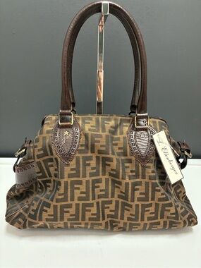 Fendi Zucca Chef du Jour Brown Monogram Logo Canvas Handbag